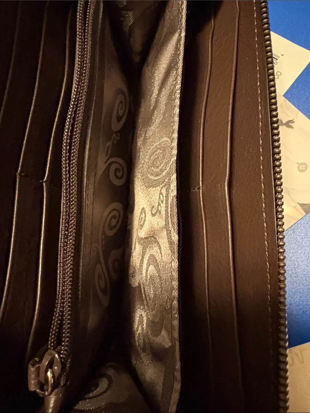 Brighton Toscana Brown Tooled Leather zip wallet Like New